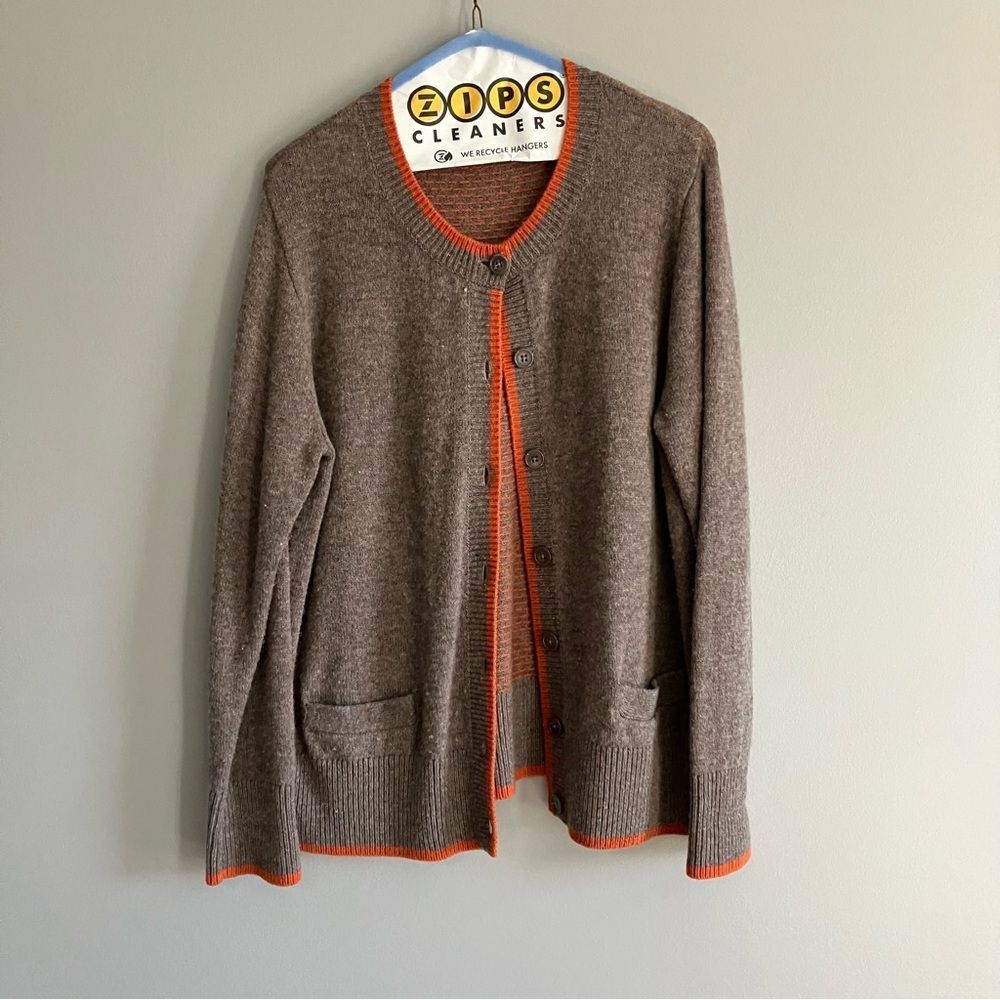 Orvis Brown Cardigan with Orange Trim